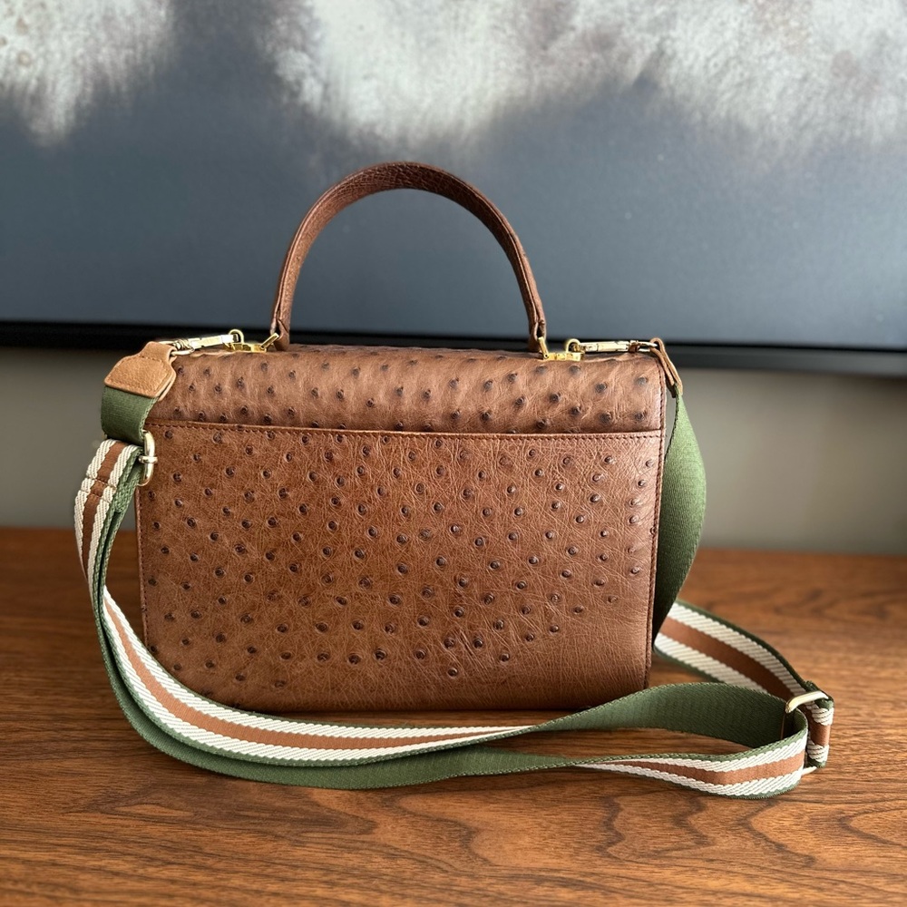 Elegant Brown ostrich Leather Handbag - Picture 4 of 7